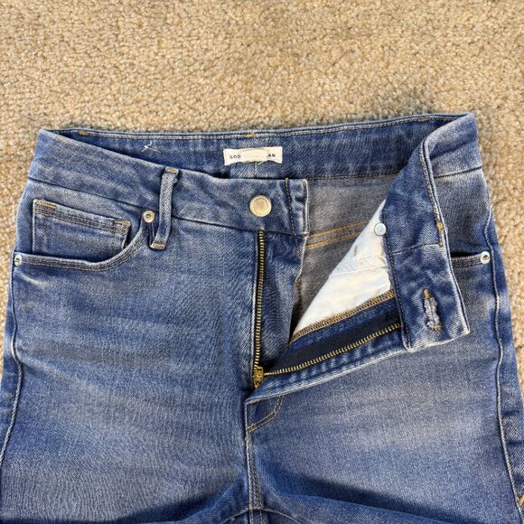 Good American Good Legs Flare Jeans Size 0/25 Twisted Slit Indigo Highwaist F436 - Picture 3 of 13